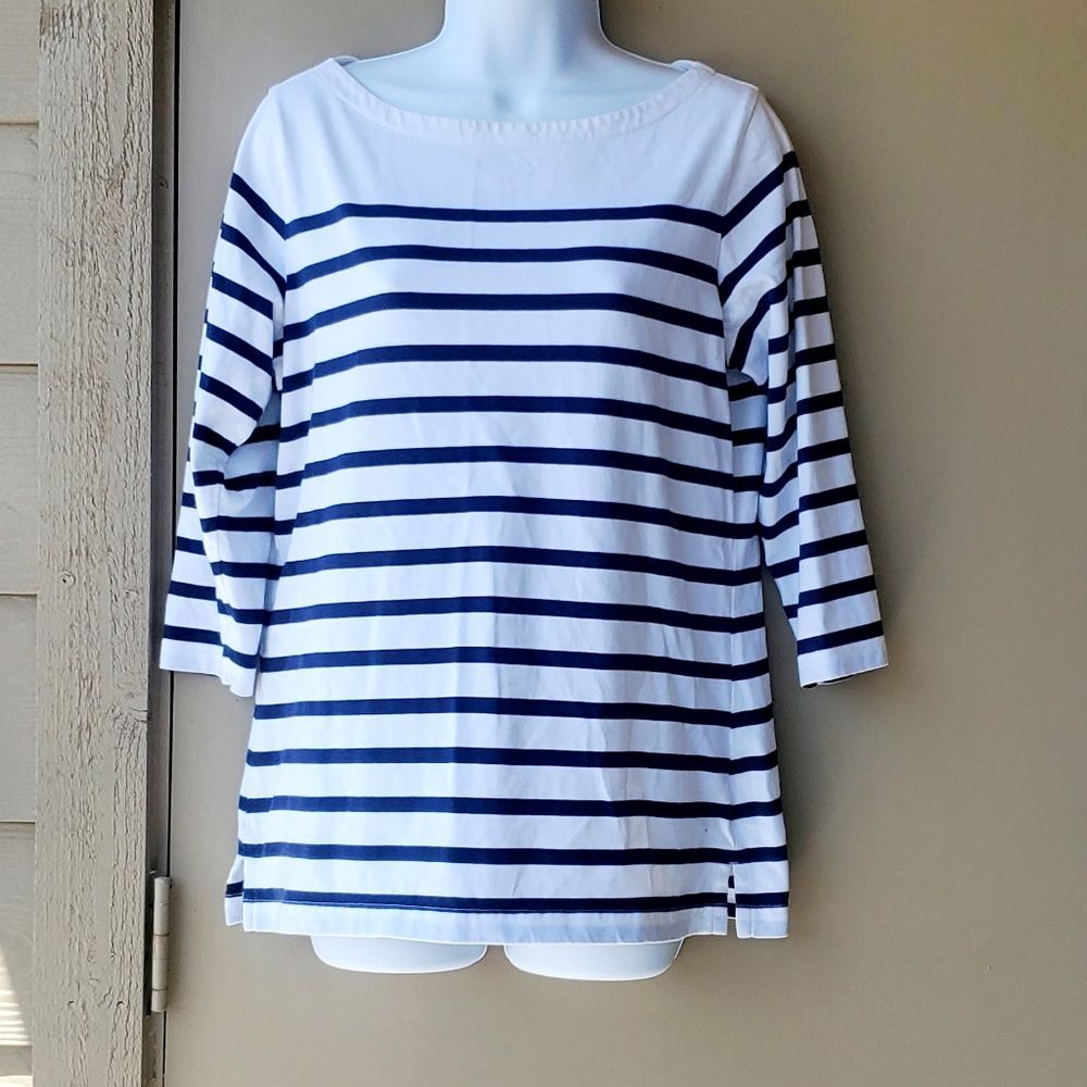 Navy Blue Striped L.L.Bean Womens dressy casual stretchy Blouse